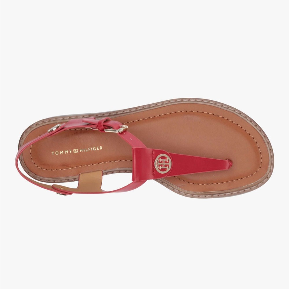 Tommy Hilfiger Thong T-Strap Open Toe Buckle Closure Red Sandal Women’s Size 7.5 - Picture 2 of 15